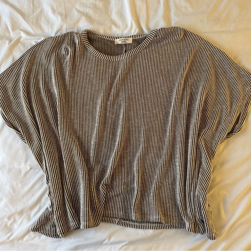 Zenana Brown and White Striped Blouse